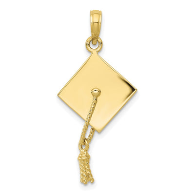 10k Solid Polished 3-D Graduation Cap Pendant