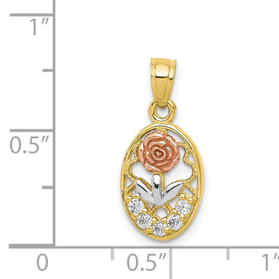 10K Two-Tone w/White Rhodium CZ Rose Charm