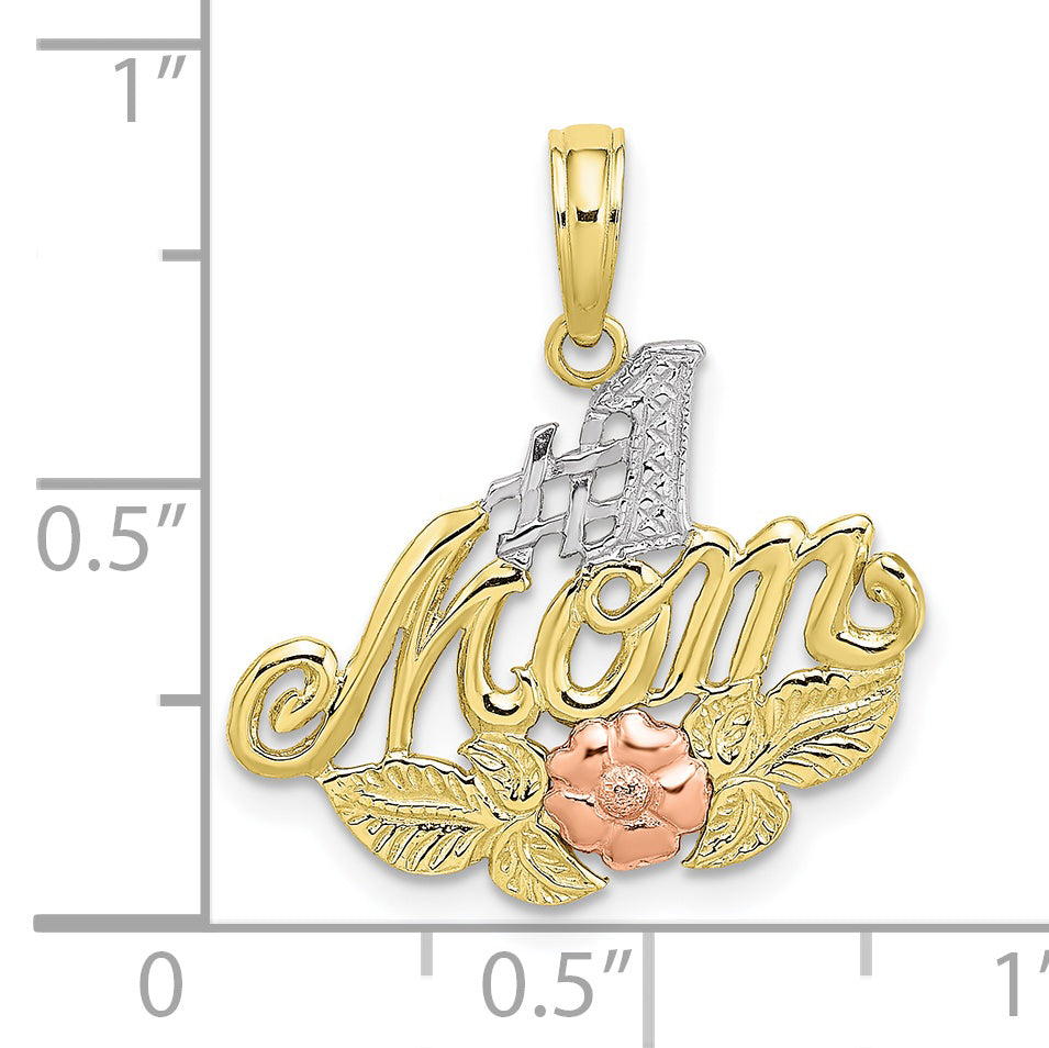 10k Two-tone w/White Rhodium &num;1 MOM w/ Flower Charm