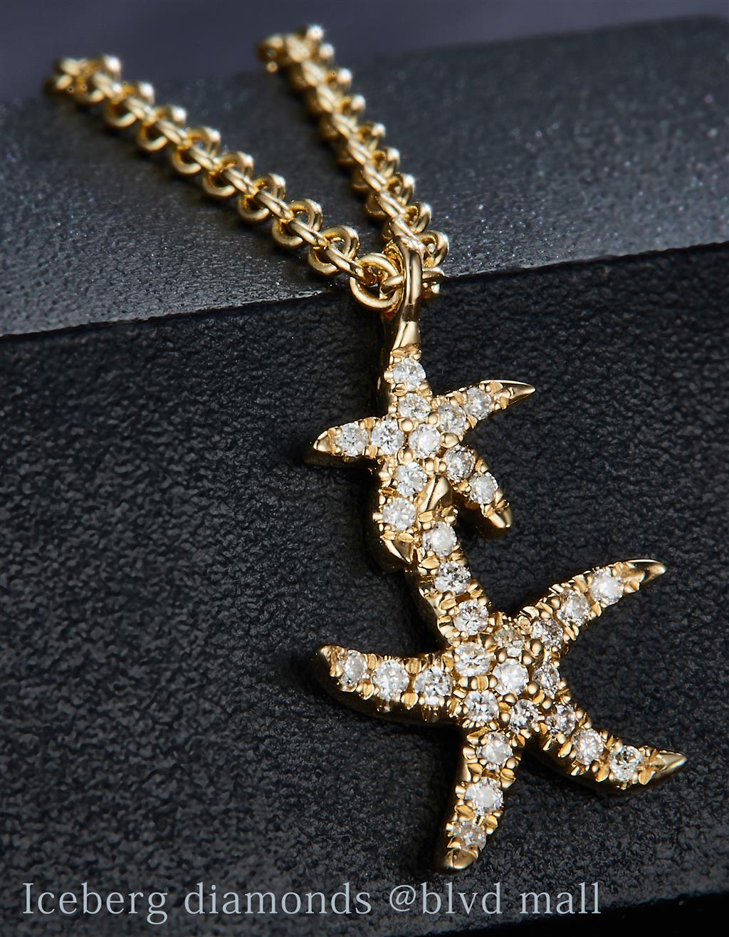 0.089 Ct. Diamond 14 Kt Gold (Yellow). Double Star Fish Pendant. (Women). Chain NOT Included