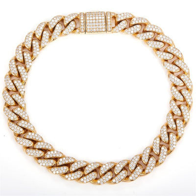 4.29 Ct. Diamond 10 Kt Gold (Yellow). Solid Cuban Link Bracelet. (Men). 8.5 in Long. 10 mm Wide