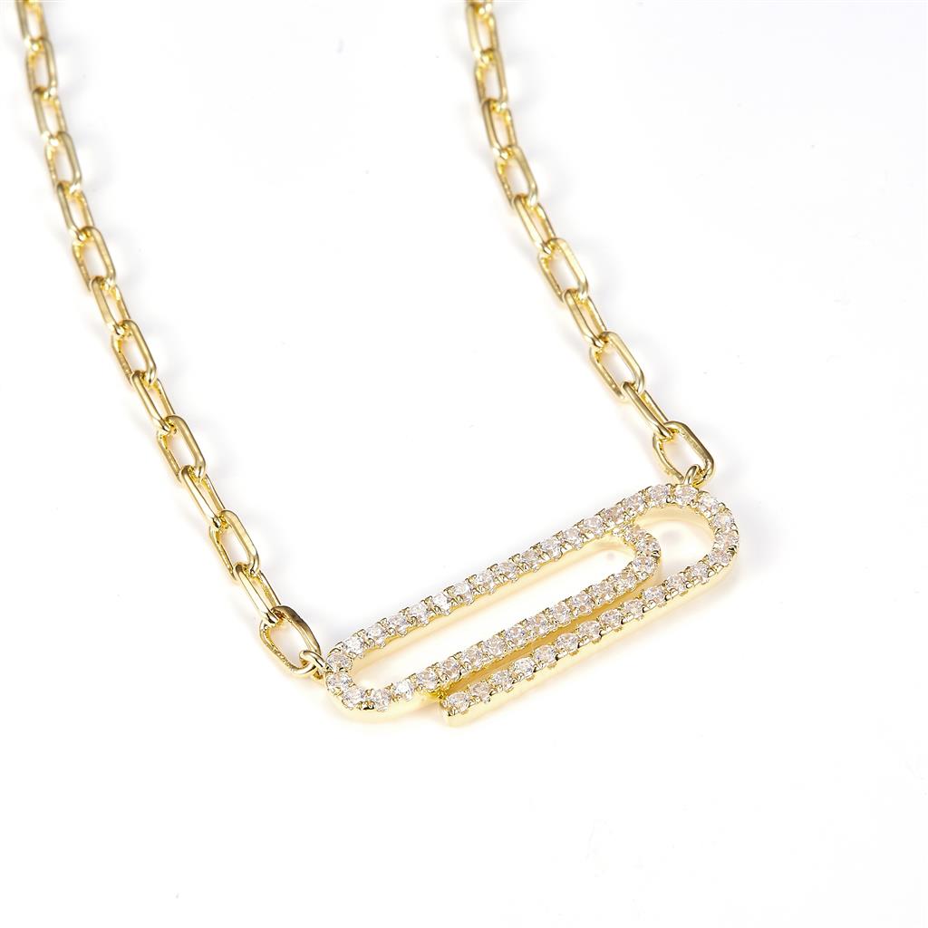 0.278 Ct. Diamond 14 Kt Gold (Yellow). Paper Clip Link Necklace Set Chain. (Women). 17 in Long. 2 mm Wide