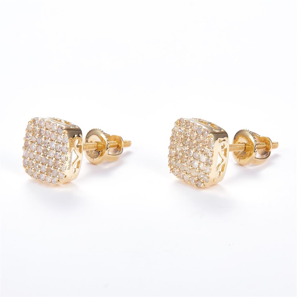 0.1235 Ct. Diamond 10 Kt Gold (Yellow). Studs Earrings. (Unisex).