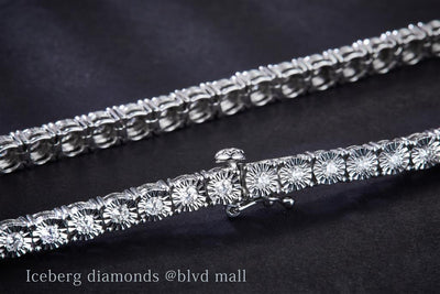 2 Ct. Diamond 10 Kt Gold (White). Tenniswith Illusion Setting Chain. (Unisex). 16 in Long. 3.7 mm Wide