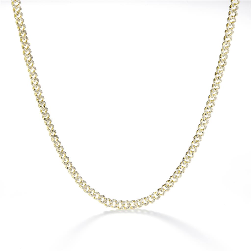 4.086 Ct. Diamond 14 Kt Gold (Yellow). Solid Cuban Link Chain. (Unisex). 22 in Long. 5 mm Wide