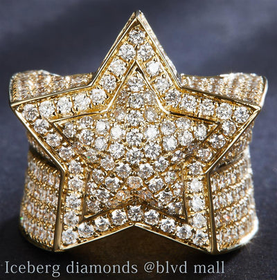 2.876 Ct. Diamond 14 Kt Gold (Yellow). Star Design Ring. (Men). Size 8