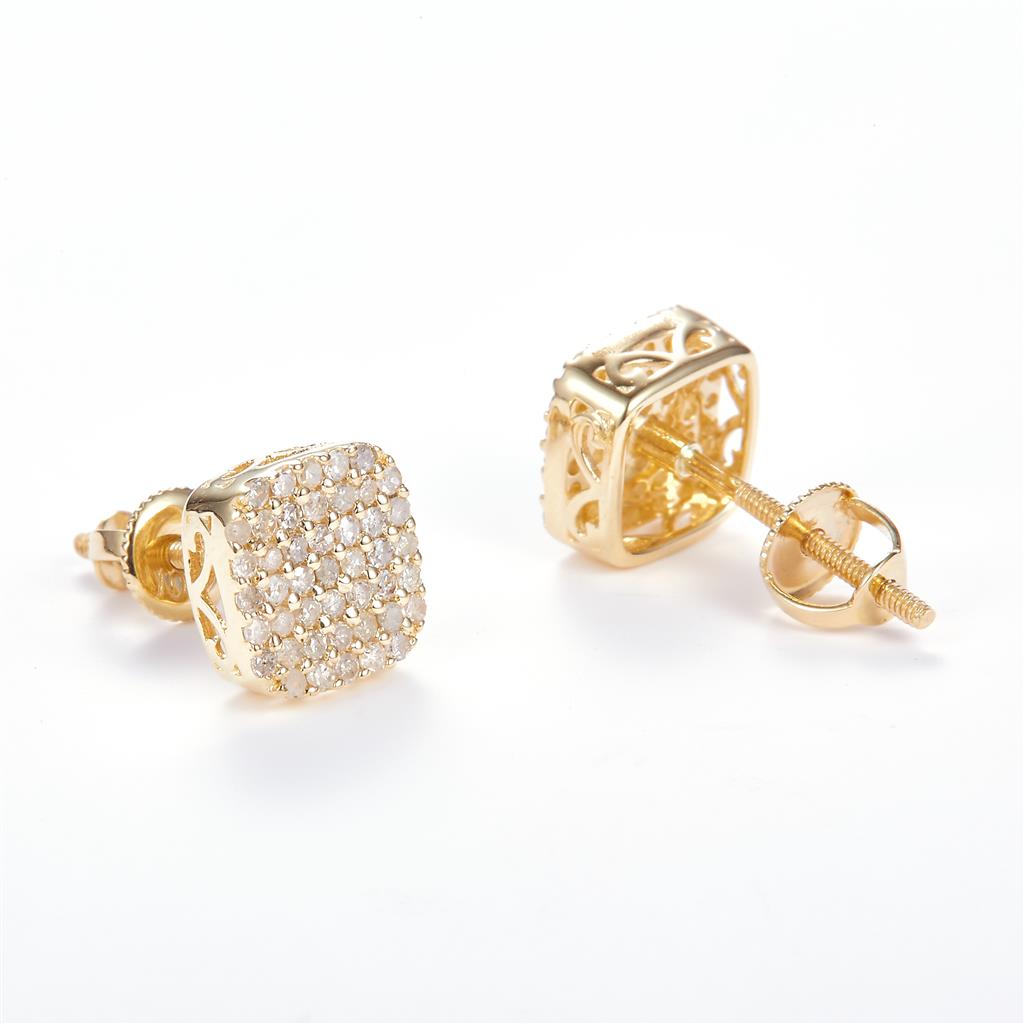 0.1235 Ct. Diamond 10 Kt Gold (Yellow). Studs Earrings. (Unisex).