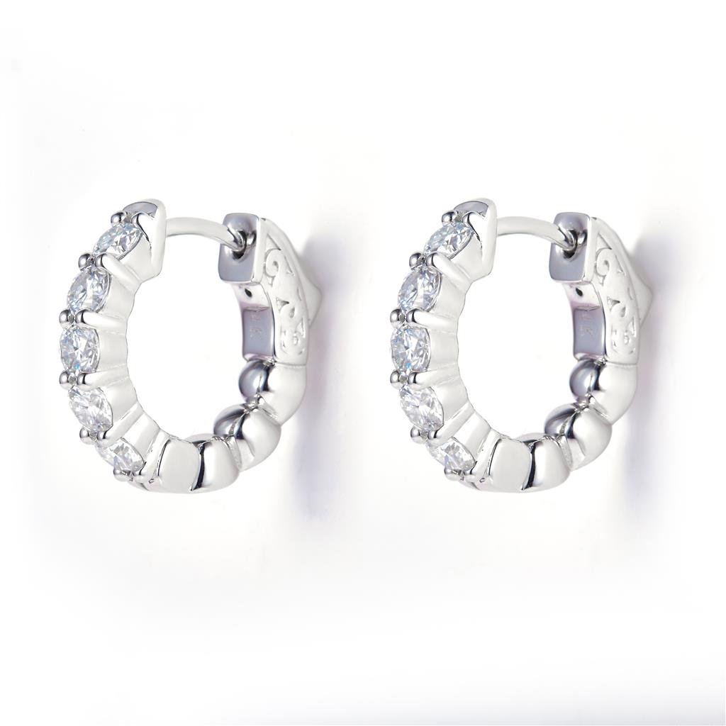 0.98 Ct. Moissanite 14 Kt Gold (White). Hinged Hoop Earrings. (Women).