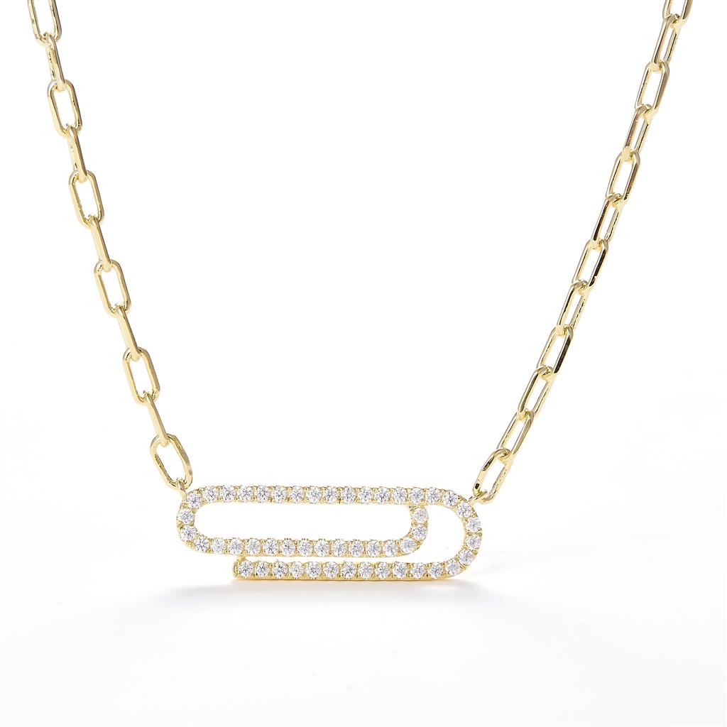 0.278 Ct. Diamond 14 Kt Gold (Yellow). Paper Clip Link Necklace Set Chain. (Women). 17 in Long. 2 mm Wide