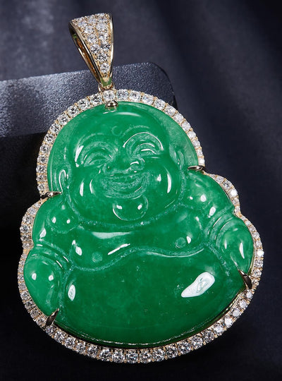 0.414 Ct. Diamond 10 Kt Gold (Yellow). Jade Buddha with 20ct of Jade Pendant. (Unisex).