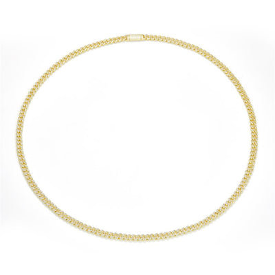 4.086 Ct. Diamond 14 Kt Gold (Yellow). Solid Cuban Link Chain. (Unisex). 22 in Long. 5 mm Wide