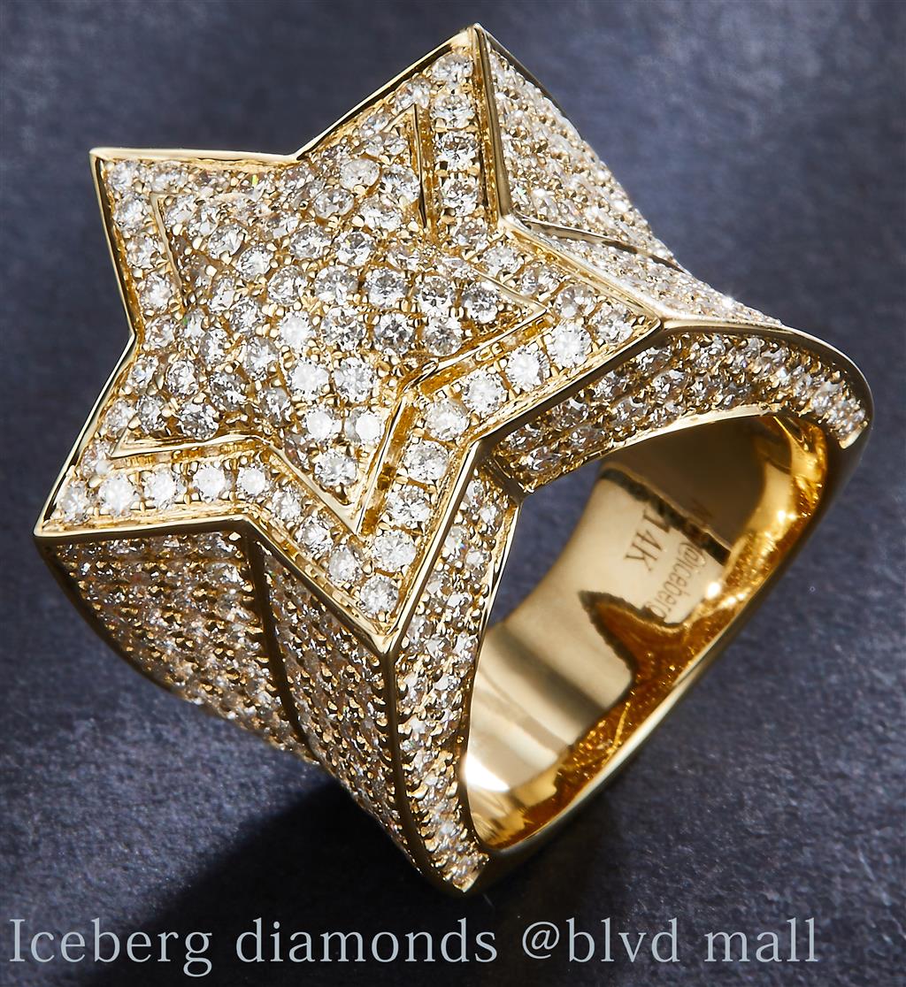 2.876 Ct. Diamond 14 Kt Gold (Yellow). Star Design Ring. (Men). Size 8