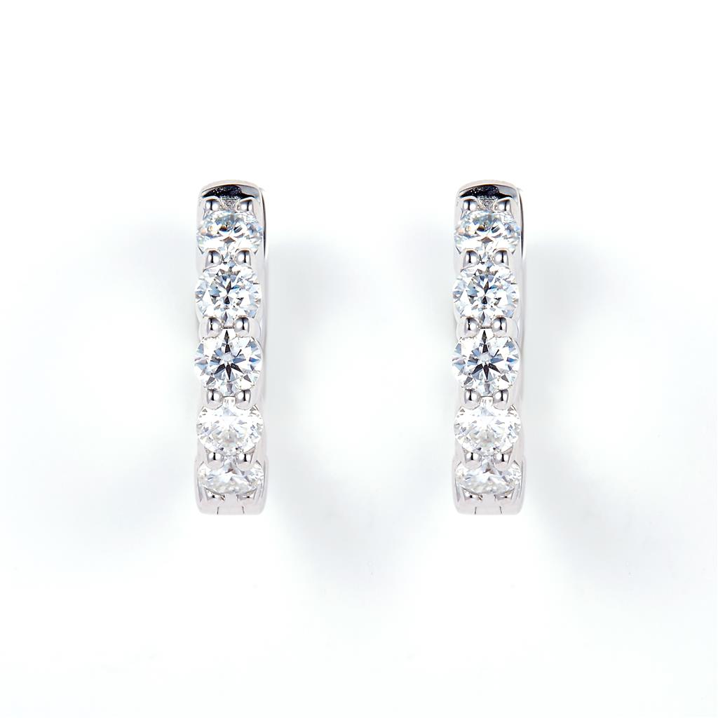 0.98 Ct. Moissanite 14 Kt Gold (White). Hinged Hoop Earrings. (Women).