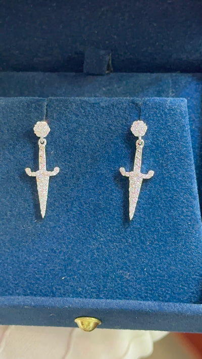 Sterling Silver and CZ Dagger Earrings