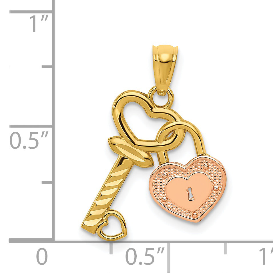 14k Two-tone Heart Lock and Key Pendant