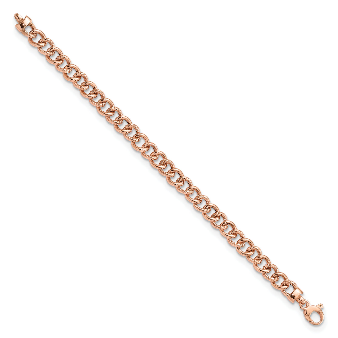 14K Rose Gold Polished And Textured Fancy Link Bracelet