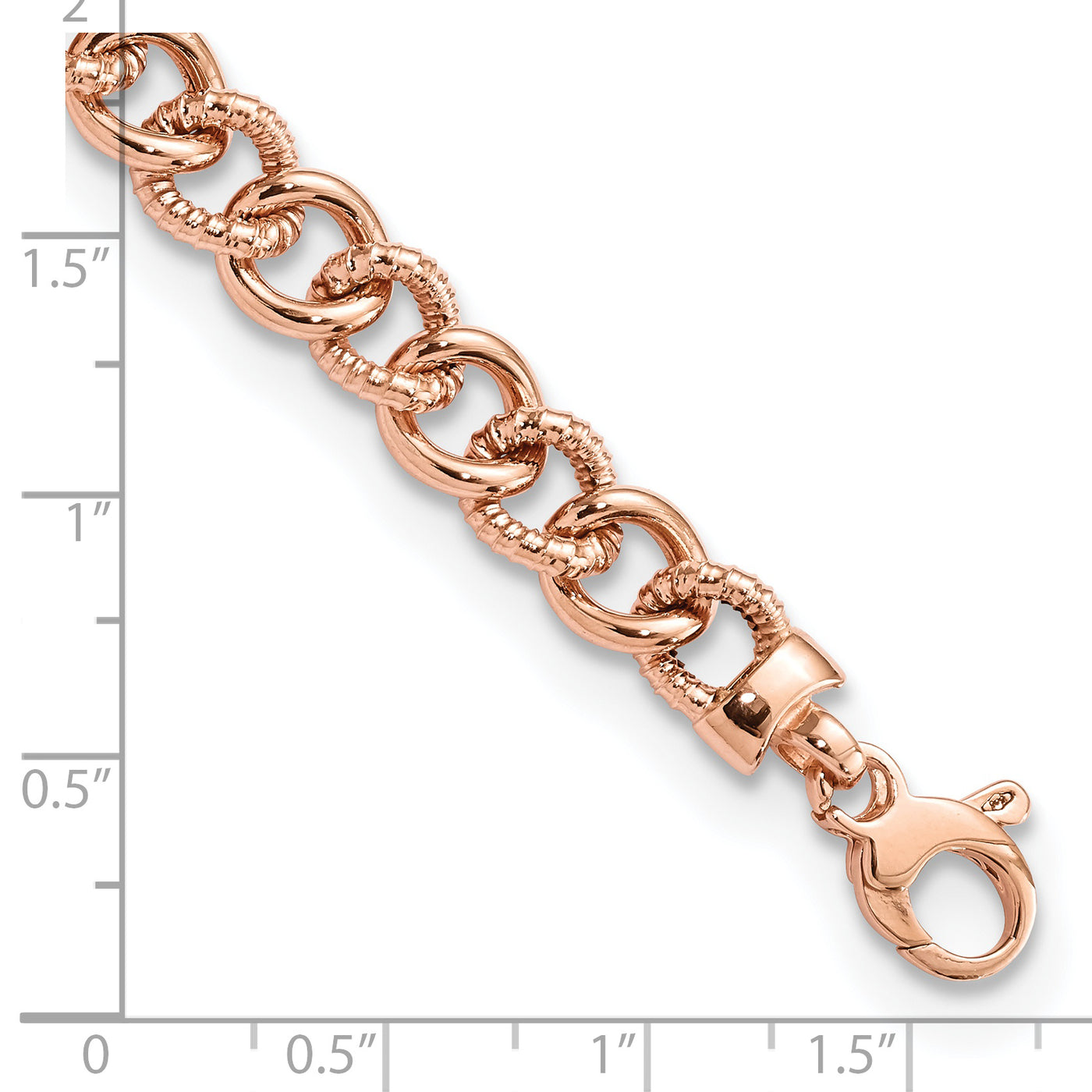 14K Rose Gold Polished And Textured Fancy Link Bracelet