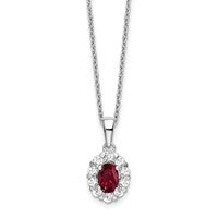 14K White Gold Lab Grown VS/SI FGH Dia & Cr Oval Ruby Pendant Necklace