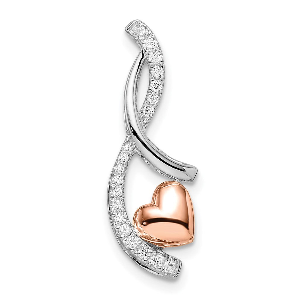 14k Two-tone White and Rose Heart Diamond Chain Slide