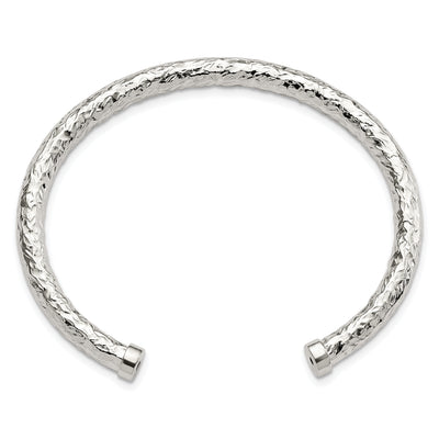 Sterling Silver Polished Textured Cuff Bangle