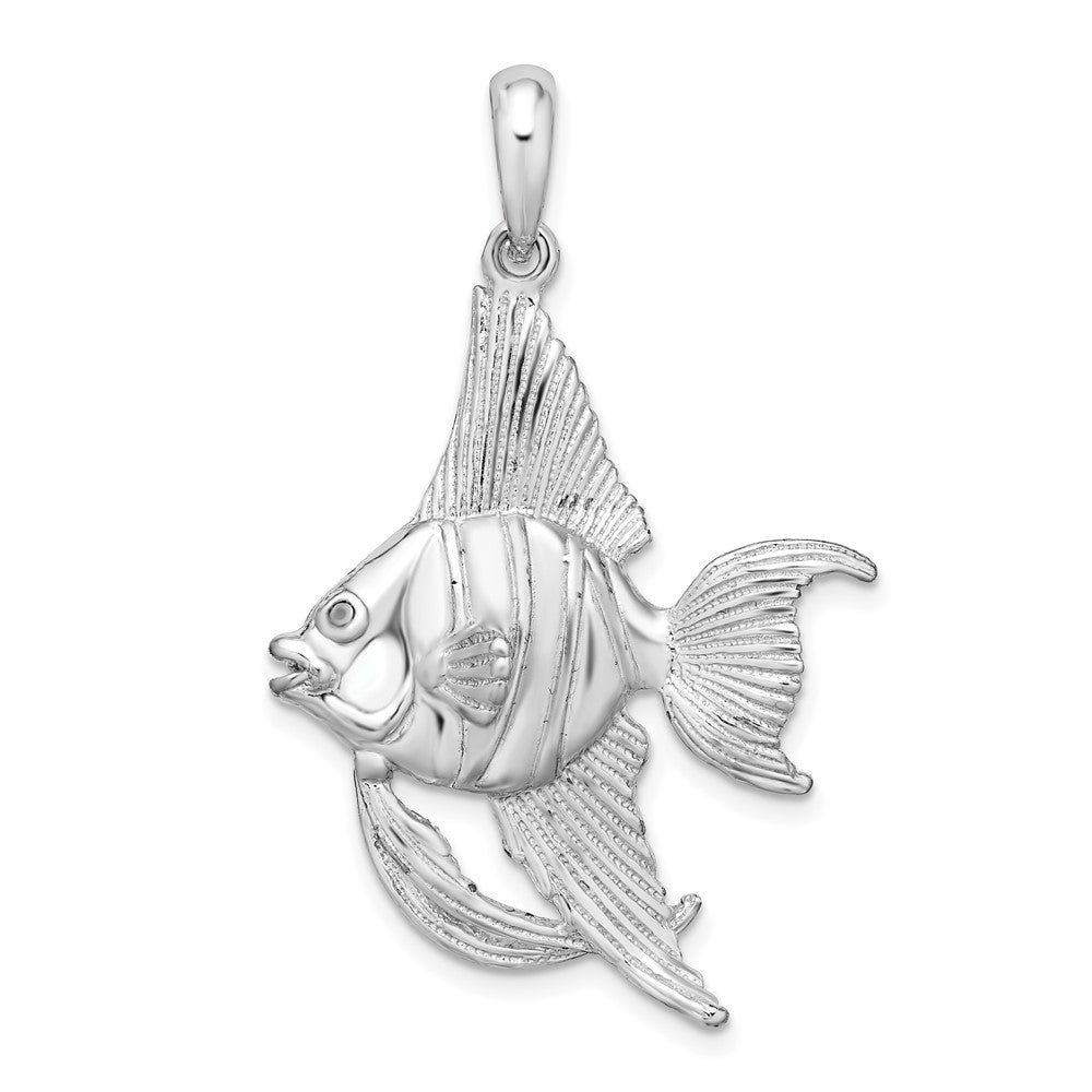 Sterling Silver Rhodium-plated Polished/Textured 3D Angel Fish Pendant