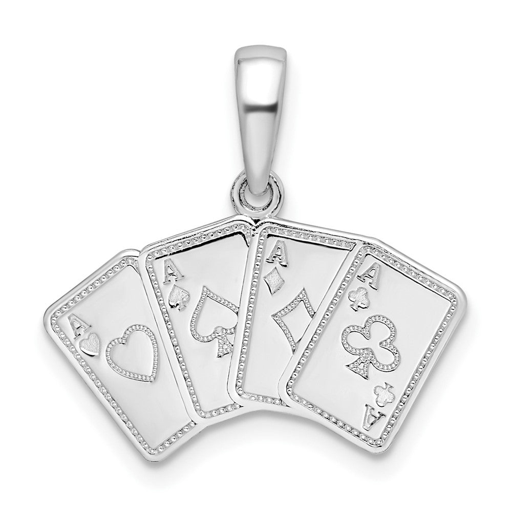 Sterling Silver Polished 4 Aces Good Luck Playing Cards Pendant