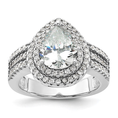 Sterling Silver Cheryl M Rhodium-plated Fancy Pear CZ Ring