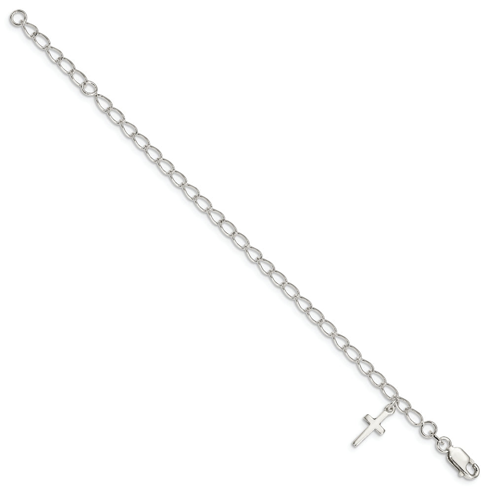 Sterling Silver Polished Latin Cross Charm with 1in Ext. Children's Bracele