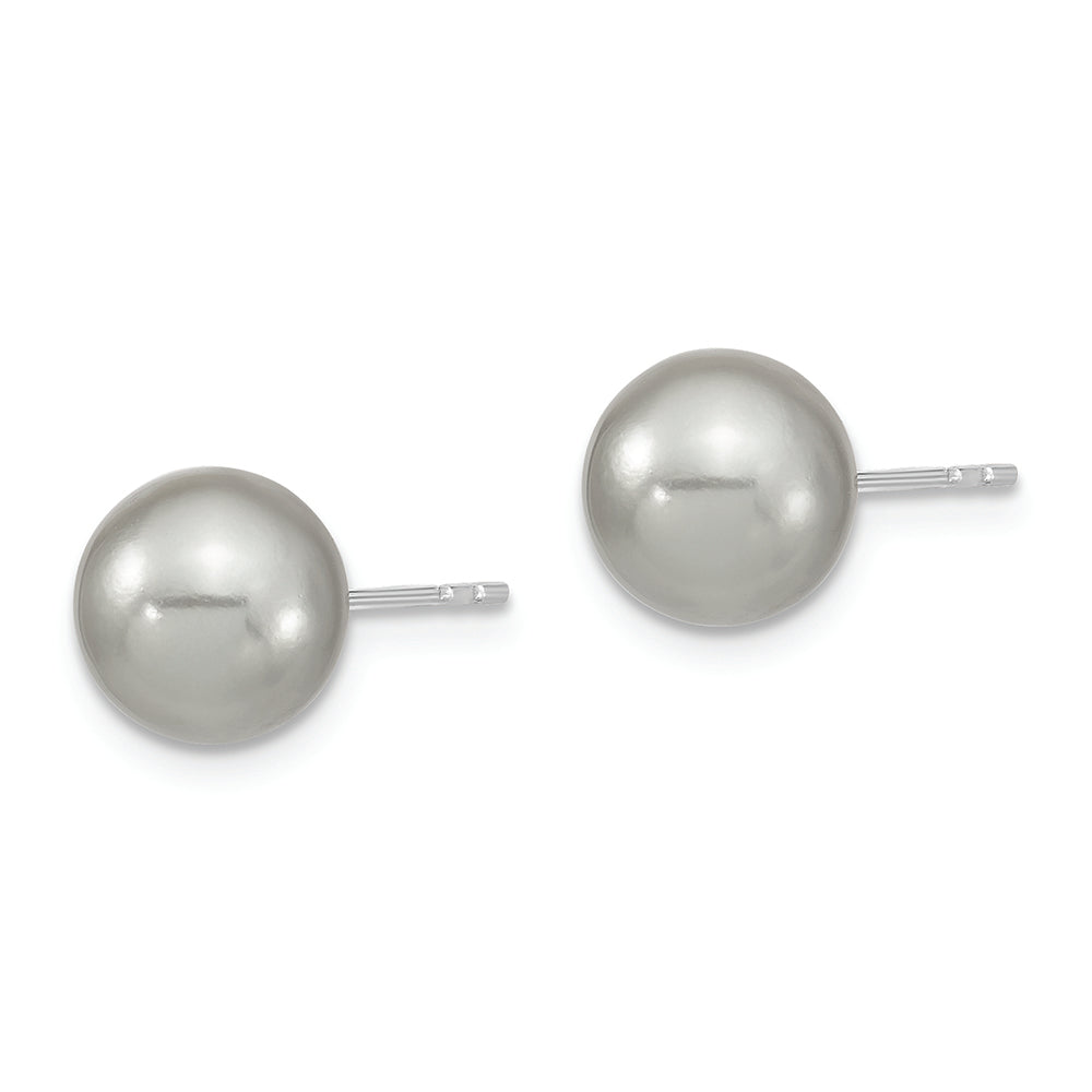 Sterling Silver Majestik Rh-pl 8-9mm Grey Imit. Shell Pearl Stud Earrings