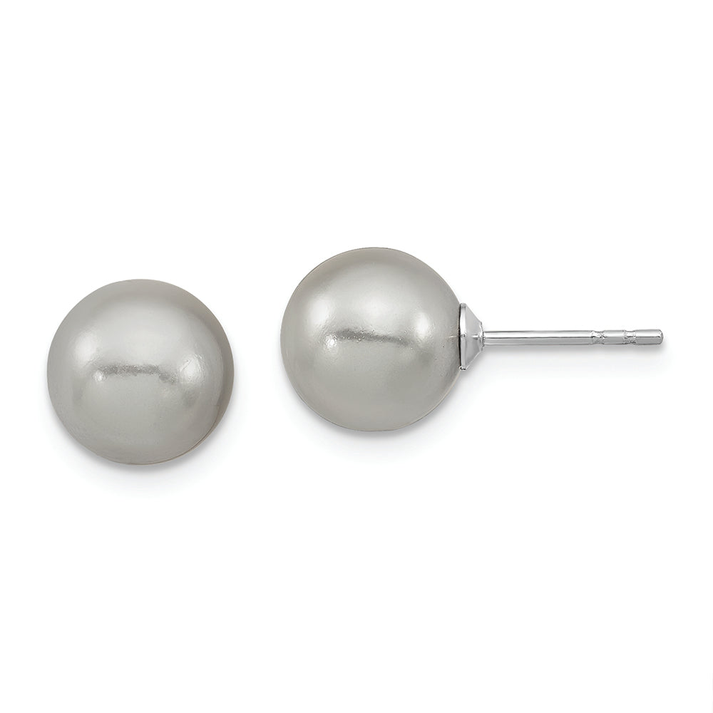 Sterling Silver Majestik Rh-pl 8-9mm Grey Imit. Shell Pearl Stud Earrings