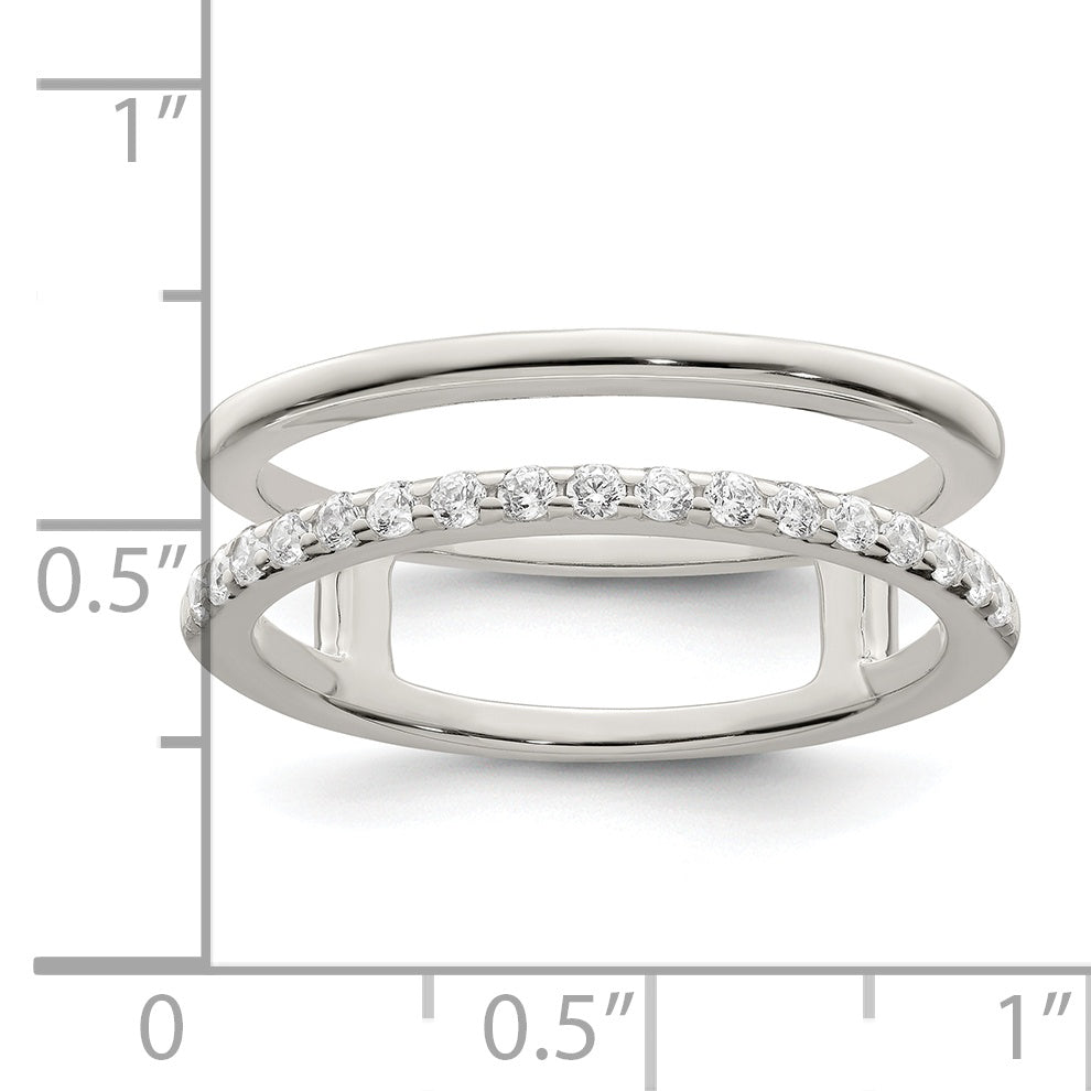 Sterling Silver Polished CZ Double Ring Guard