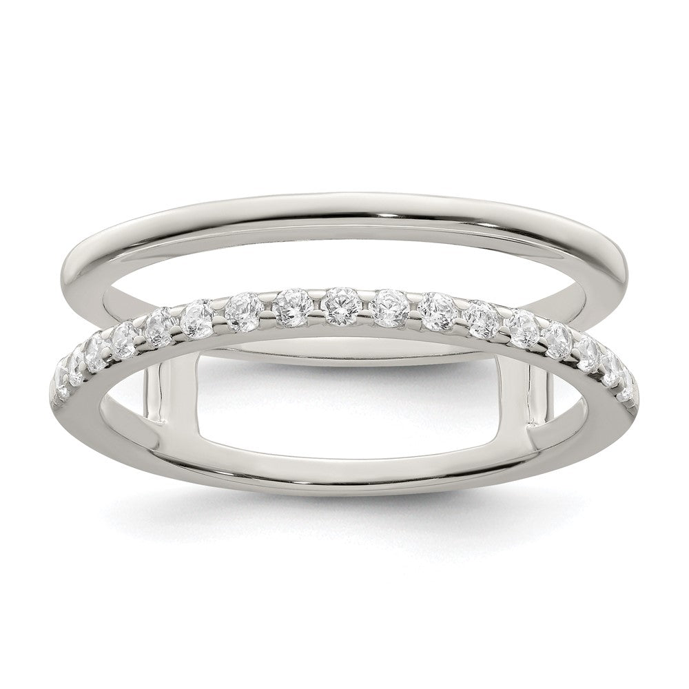 Sterling Silver Polished CZ Double Ring Guard