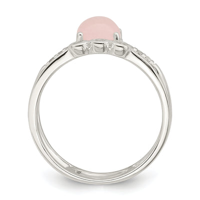 Sterling Silver Polished CZ and Pink Quartzite Double Ring