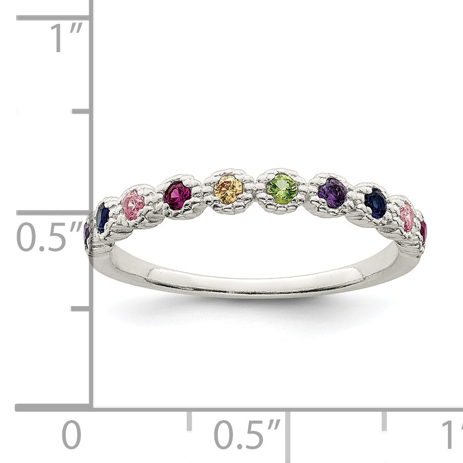 Sterling Silver Polished Rainbow CZ Ring