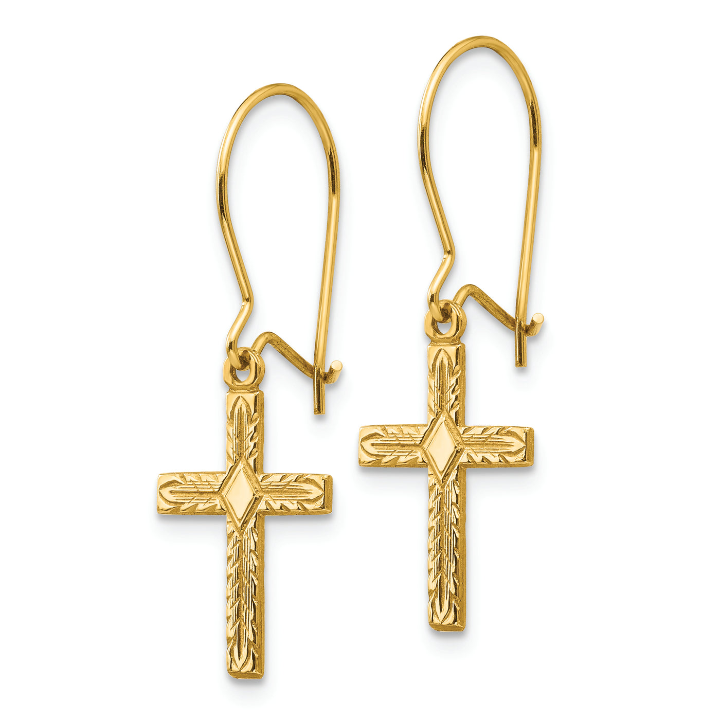 14k Polished & Satin Cross Earrings