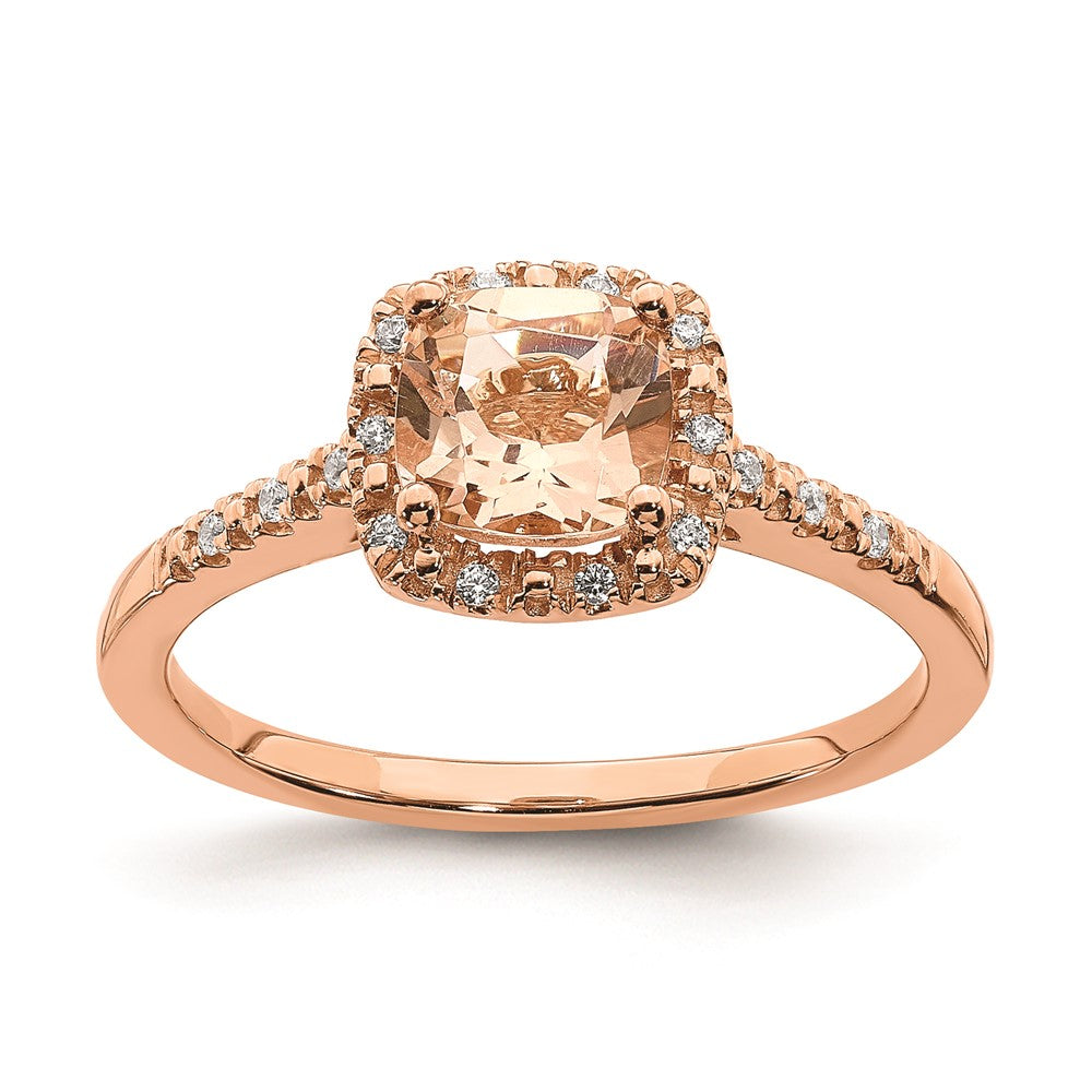 14k Rose Gold Morganite Diamond Halo Complete Engagement Ring