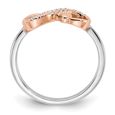 14k Two-tone White & Rose Polished Infinity Hearts Diamond Ring