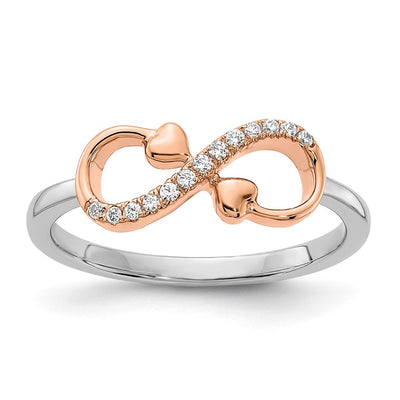 14k Two-tone White & Rose Polished Infinity Hearts Diamond Ring