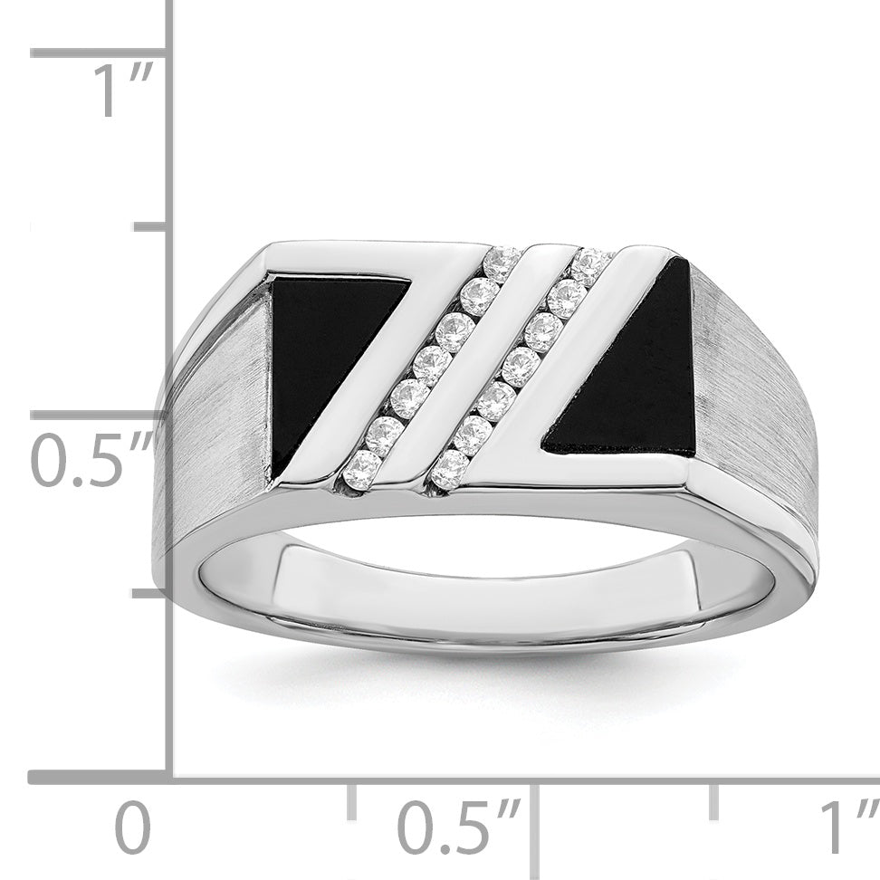 14k White Gold Polished & Satin Onyx & Diamond Mens Ring