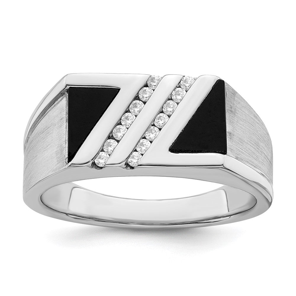 14k White Gold Polished & Satin Onyx & Diamond Mens Ring