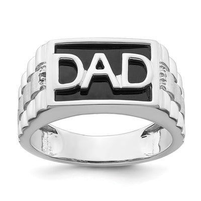 14k White Gold Polished & Satin Onyx & Diamond DAD Mens Ring