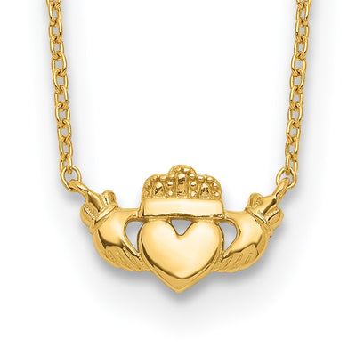 14k Polished Claddagh 17 inch Necklace