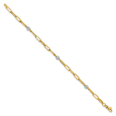 14K Two-tone Polished D/C Beads & Fancy Link Bracelet