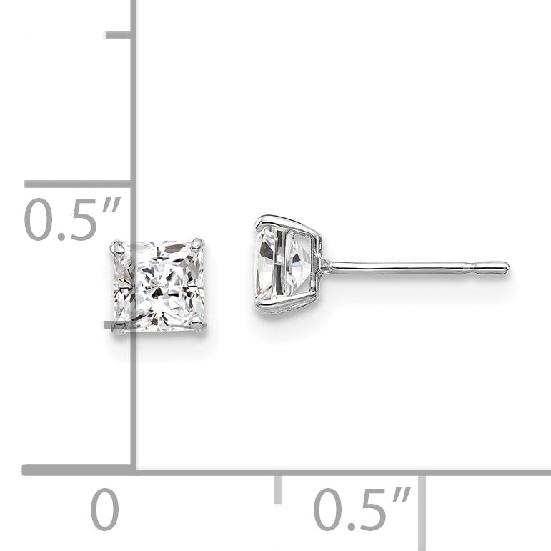 14k White Gold 4mm Square CZ Post Earrings