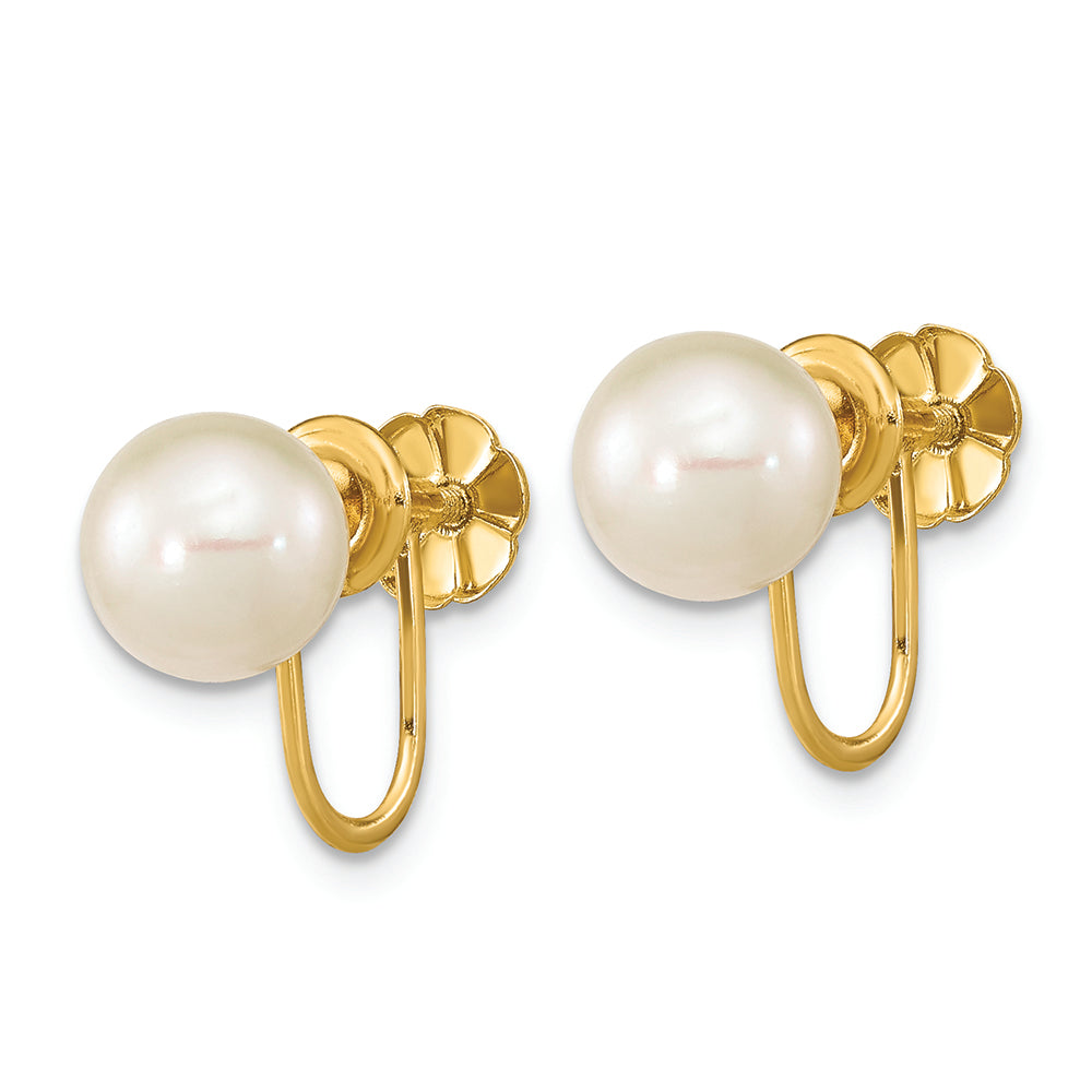 14K 7-8mm Round White FWC Pearl Non-pierced Earrings