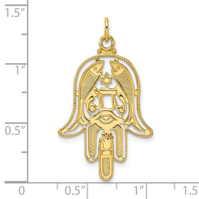 14k Polished & Textured Solid Hamsa Pendant