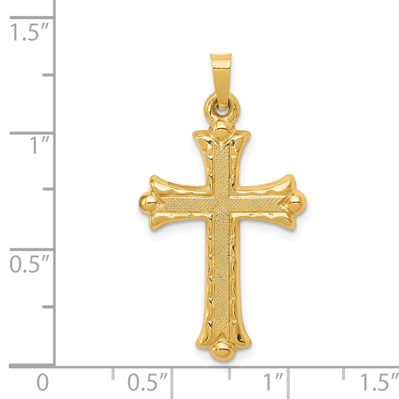 14k Hollow Fleur De Lis Cross Pendant