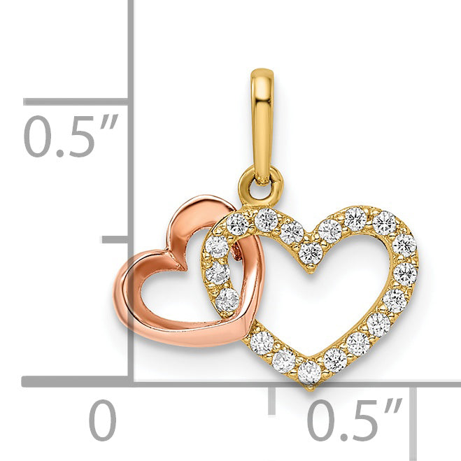 14k Two-tone CZ Hearts Pendant