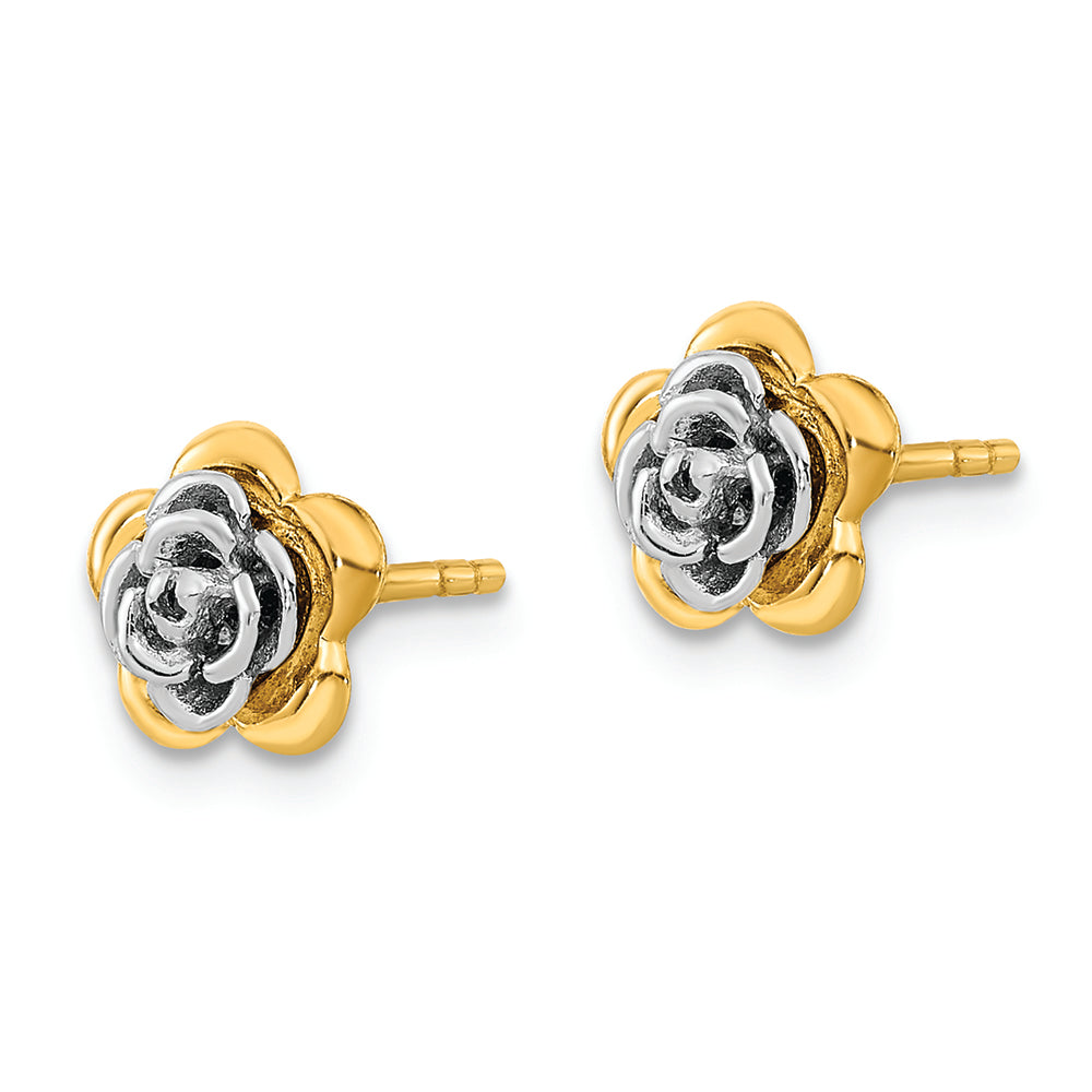 14K Two-tone Flower Post Earrings