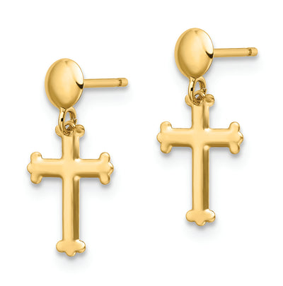 14K Polished Cross Post Dangle Earrings